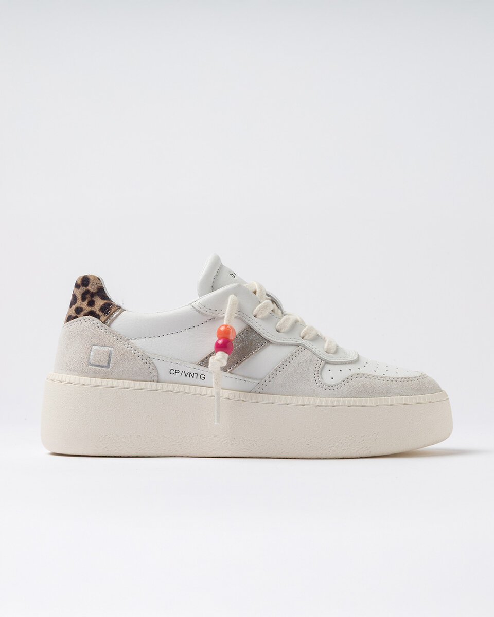 COURT PLATFORM VINTAGE KALVSKINN VIT-LEOPARD