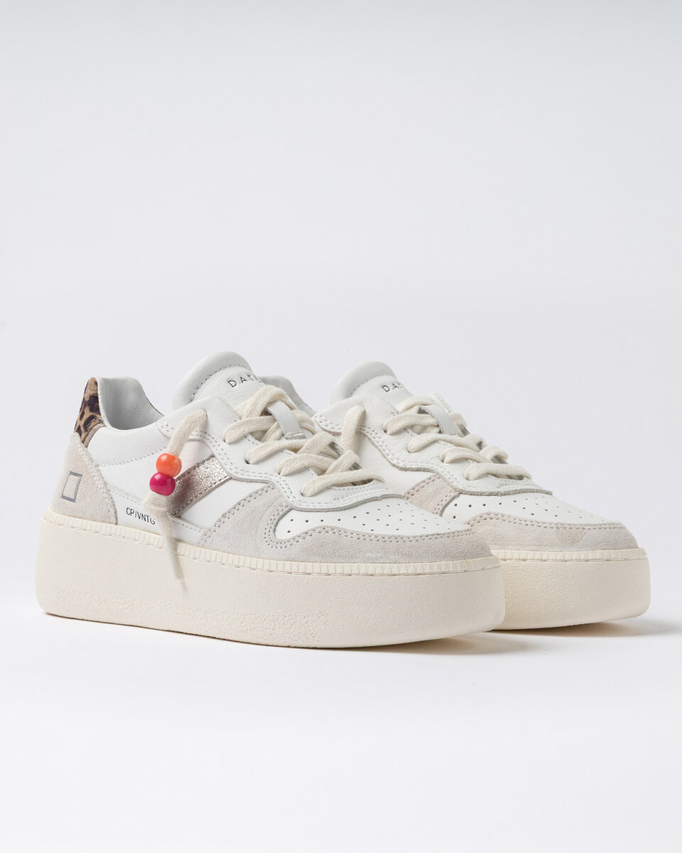 COURT PLATFORM VINTAGE KALVSKINN VIT-LEOPARD